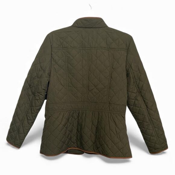 Talbots Quilted Barn Jacket Womens M Olive Green Brown Snap Button Front Pockets - Picture 6 of 7